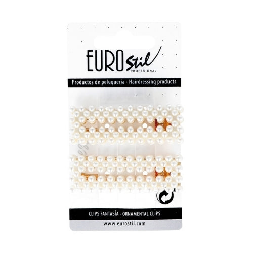 EUROSTIL – Pinça Dupla Dourada com Perolas 2un - 06939