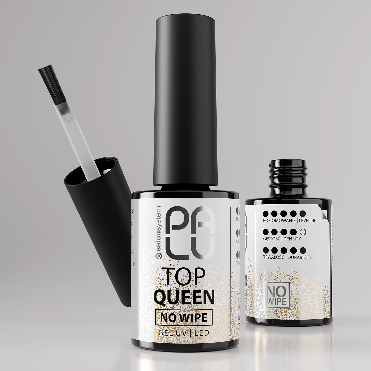 PALU – Top Coat Shine QUEEN Com Glitter Dourado Sem Goma (No Wipe) 11ml