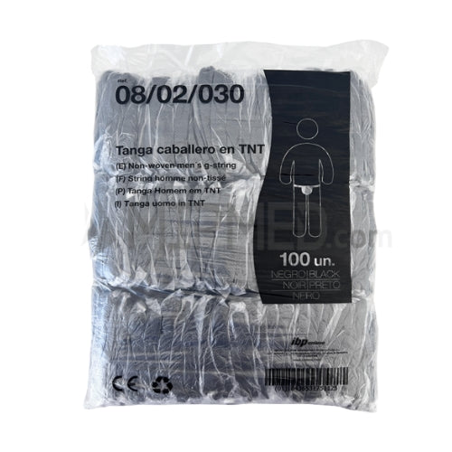 PLASTICAPS – Tanga TNT Preta Descartável Homem 100un