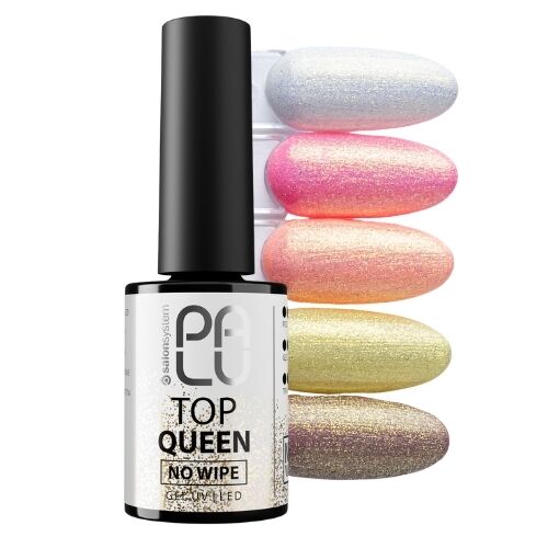 PALU – Top Coat Shine QUEEN Com Glitter Dourado Sem Goma (No Wipe) 11ml